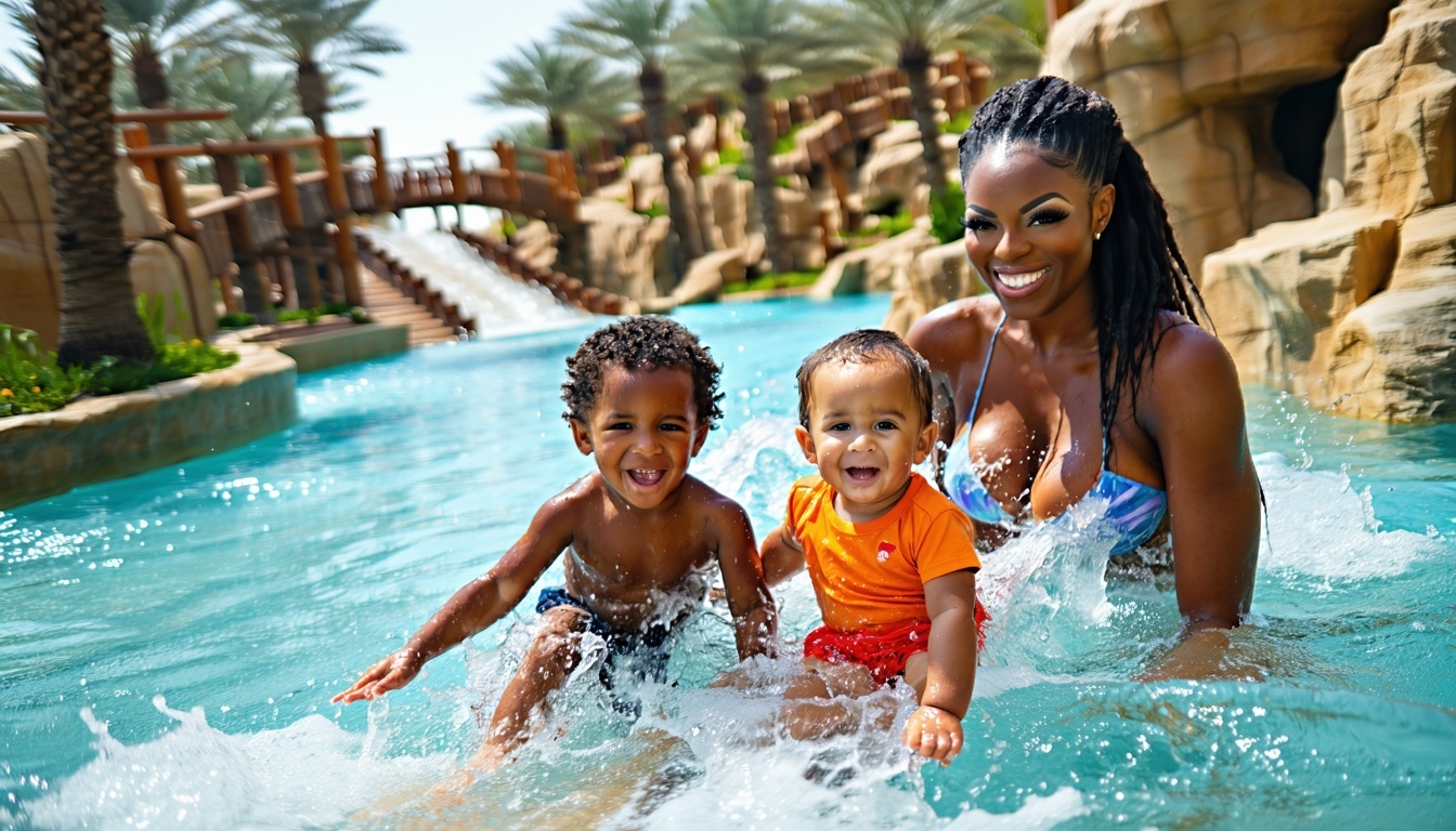 Family enjoying the lazy river at Aquaventure World Dubai